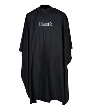 Haestic cutting cape in black with the Haestic wordmark