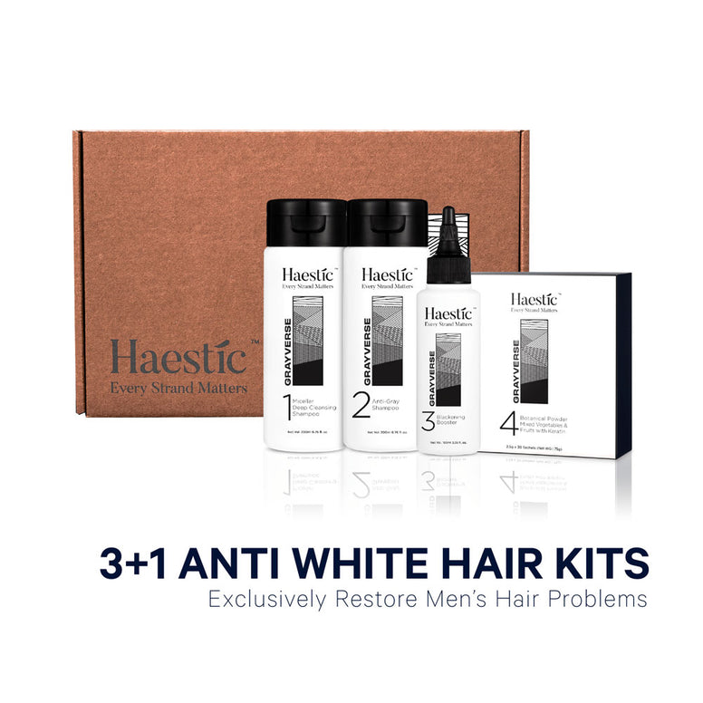 3+1 Anti White Hair Kits - Haestic Blackening Hair Grey Gray Hair Solution Malaysia-Thin Hair, Grey Hair, Bald, Baldness Solution Rambut gugur, beruban